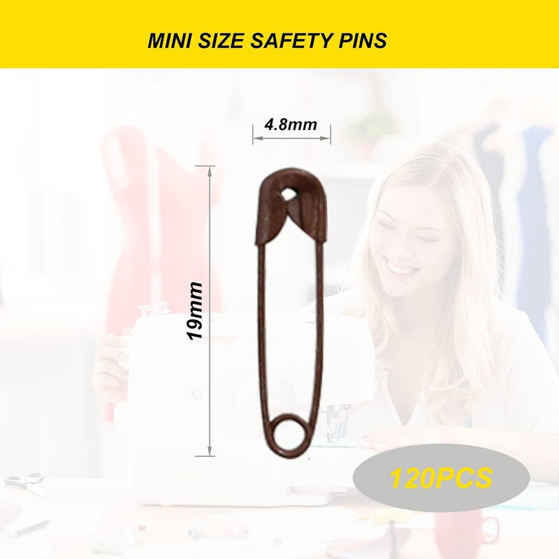 keepsweat Small Safety Pins,0.75 Inch Mini Safety Pins for Clothes,Coffee Safety Pin Rust Resistant Nickel Plated Steel Set for Crafting,Sewing,Rimming Fastening Clip Button for Garment Hang Tag 120pcs/box - Image 2